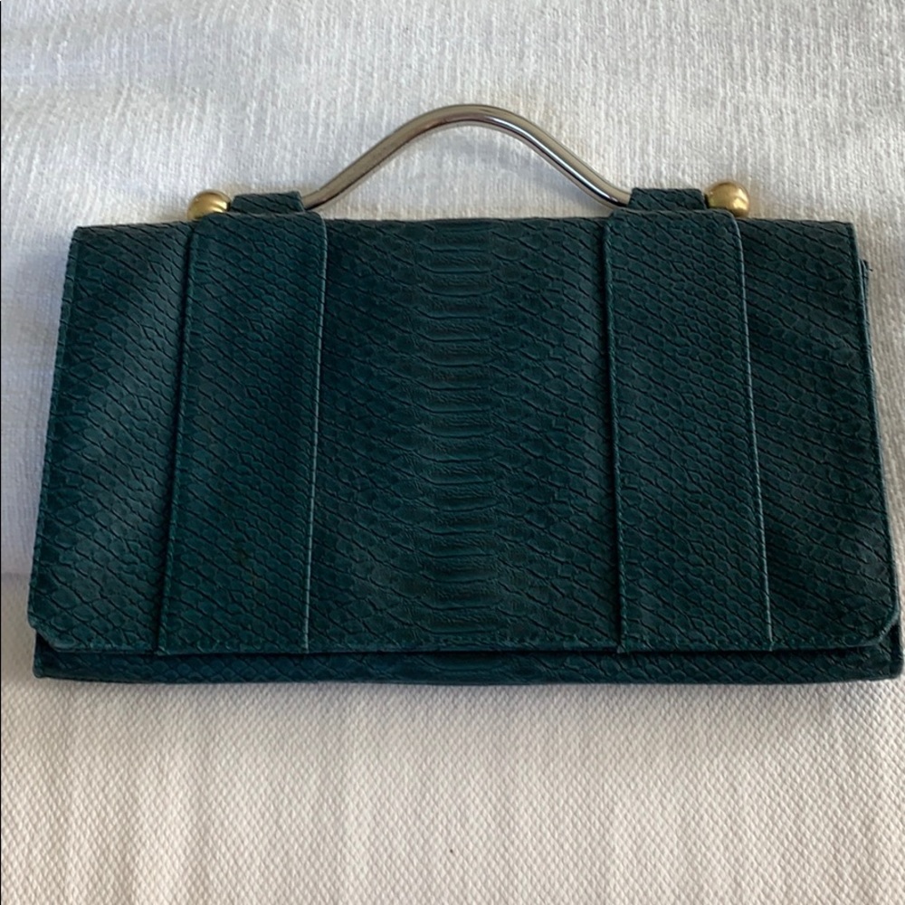 Green faux snakeskin oversized clutch